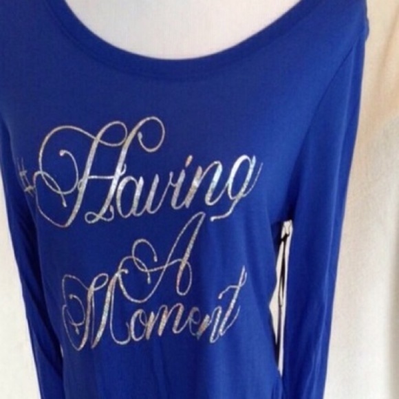 JUICY COUTURE Top Tee Graphic Long Sleeve Scoop Neck Blue Medium - Picture 4 of 4